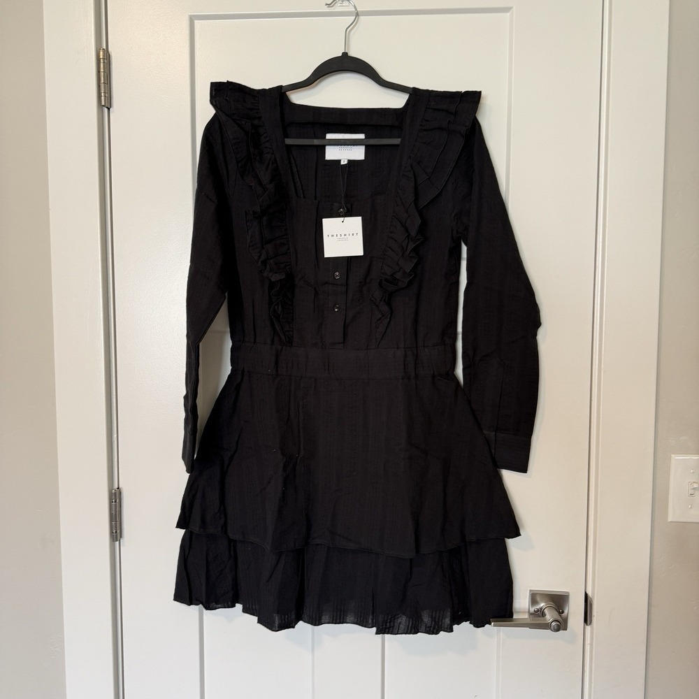 THESHIRT Rochelle Behrens Dress Women's Size Small Tiered Black Ruffle NWT